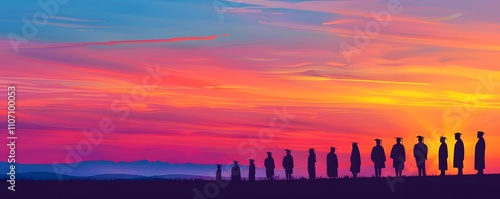 Graduates Silhouetted Against A Vibrant Sunset Sky