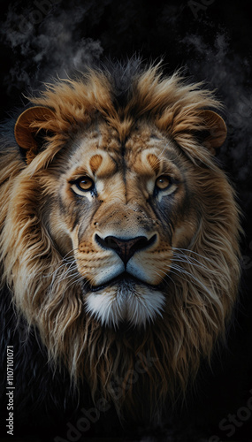 Beautiful Close Up of Lion with Majestic and Flowing Golden Mane Photography