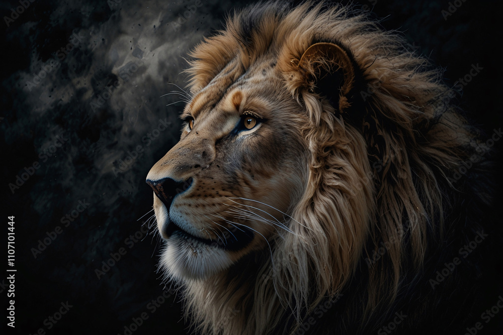 Fototapeta premium Detailed Close Up of Lion with Majestic Golden Mane and Intense Eyes Photography