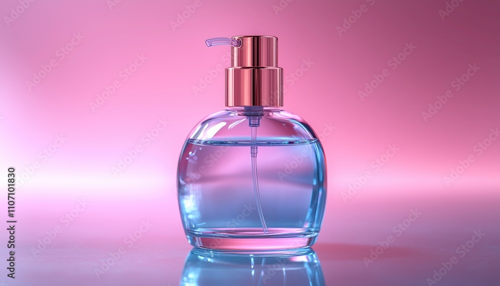 transparent cosmetic bottle with rose gold pump on pastel pink background transparent cosmetic bottle with rose gold pump on pastel pink background