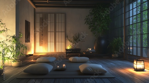Serene interior space with soft lighting and peaceful ambiance.