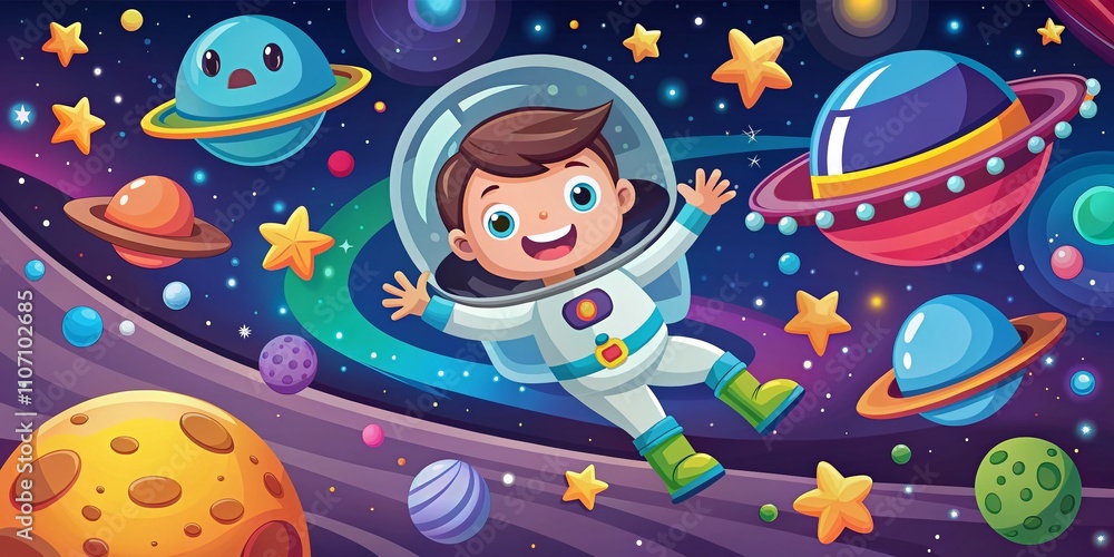 Space Adventures: A Colorful Cartoon Illustration of an Astronaut Flying a Spaceship to a Distant Planet Surrounded by Stars and Cosmic Wonders Space Adventures: A Colorful Cartoon Illustration of an Astronaut Flying a Spaceship to a Distant Planet Surrounded by Stars and Cosmic Wonders