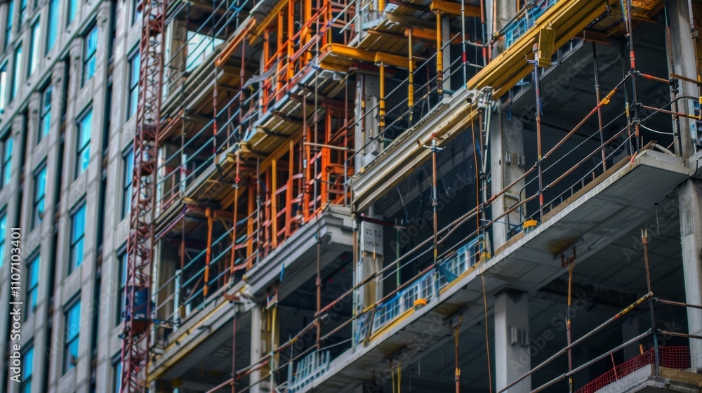 The exterior of the building is being strengthened with the addition of a new concrete shear wall fortifying its ability to withstand lateral movements caused by seismic shaking. The exterior of the building is being strengthened with the addition of a new concrete shear wall fortifying its ability to withstand lateral movements caused by seismic shaking.
