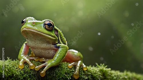 Green Frog close up photo, macro photo, wild forest