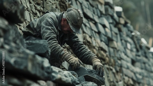 Despite the physically demanding nature of their work the masons continue to focus on the task at hand creating a stunning display of masonry.