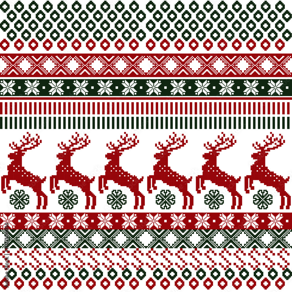 New Year's Christmas pattern pixel vector illustration with green and red, perfect for festive decorations, holiday-themed textiles,Traditional ethnic, ethnic,culture, fabric New Year's Christmas pattern pixel vector illustration with green and red, perfect for festive decorations, holiday-themed textiles,Traditional ethnic, ethnic,culture, fabric