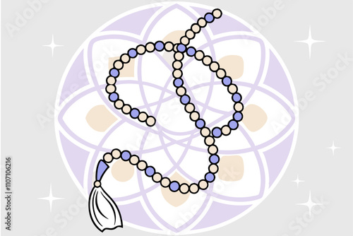 Ramadan Islamic Prayer Beads: Lavender & Cream Minimalist Design - High-Resolution Vector.