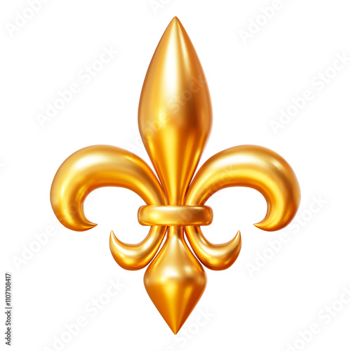 3d realistic golden Fleur de lys symbol. Stock vector illustration on isolated background.