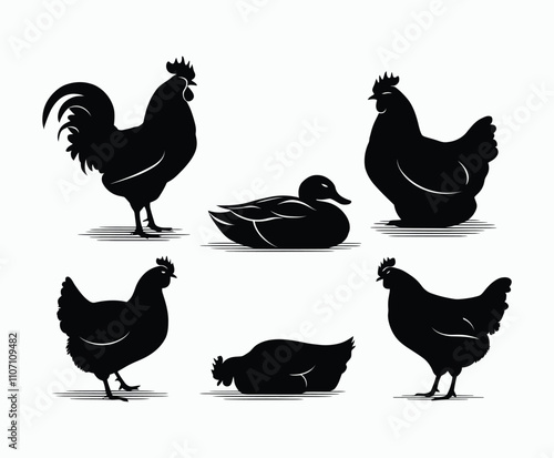 Minimalist Poultry Silhouette Vector Collection Template