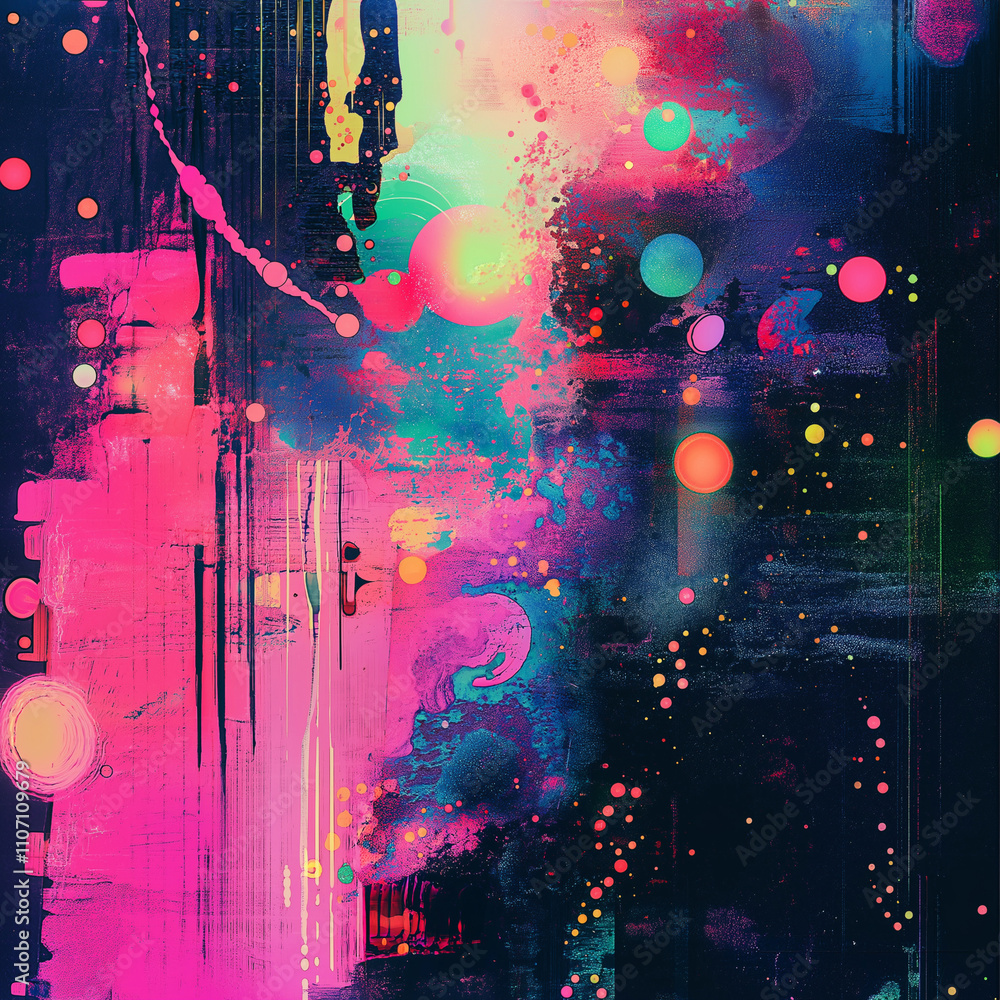 Obraz premium Vibrant abstract art explodes with color and energy at night in a digital universe. Generative AI