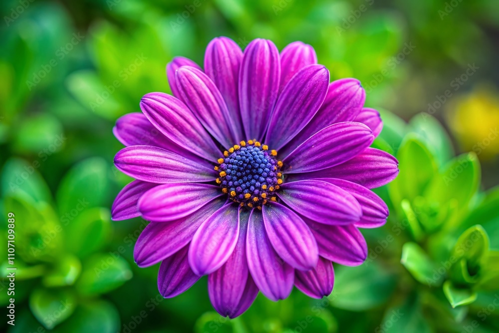 Obraz premium Stunning Aerial View of Lush Purple Flower Surrounded by Softly Blurred Green Foliage, Showcasing Nature's Beauty in a Captivating Drone Photography Perspective
