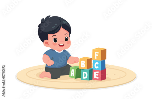 cute little kid baby boy playing with colorful bricks