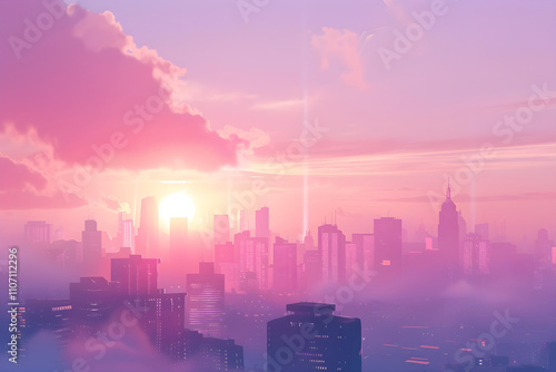 Pastel Sunset Over the City-Scape  A Serene Blend of Modern Architecture   Soft Dreamy Tumblr Aesthetics