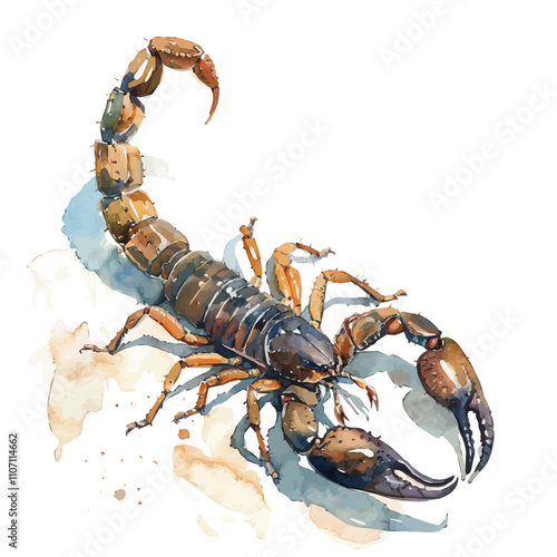 A watercolor of a Scorpion, isolated on a white background. Scorpion vector.