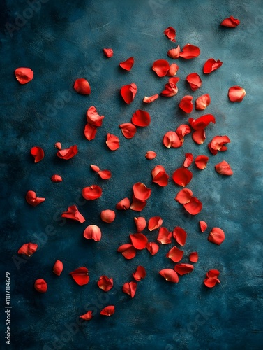 commercial photo of flying down sveral petals of red rose