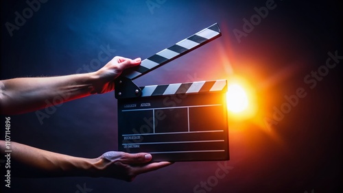 movie clapper board and film