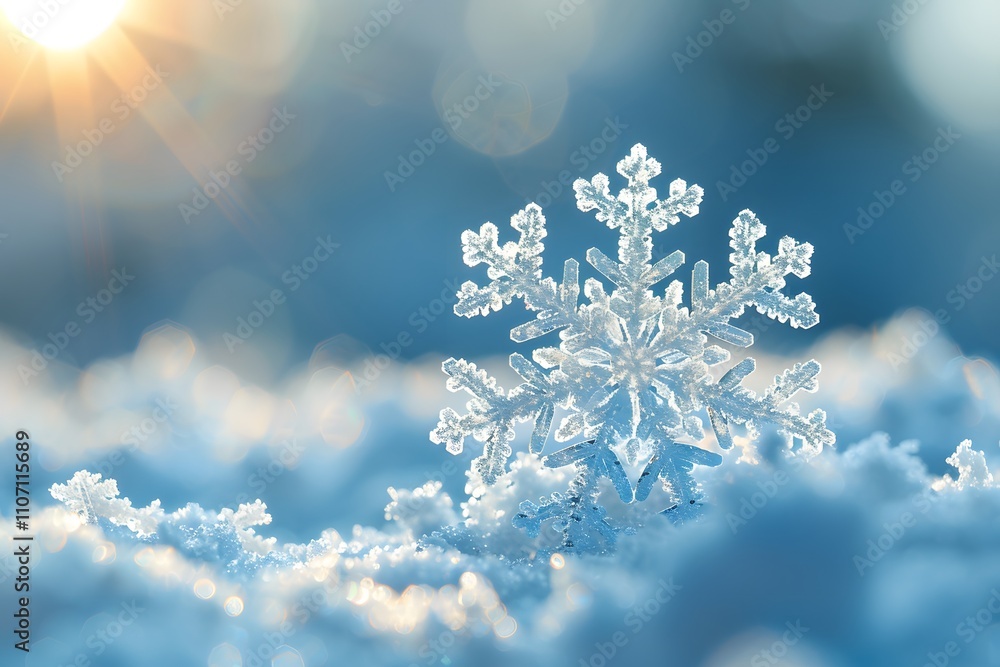 Intricate Snowflake in Winter Sunlight for Seasonal Greetings and Designs Intricate Snowflake in Winter Sunlight for Seasonal Greetings and Designs