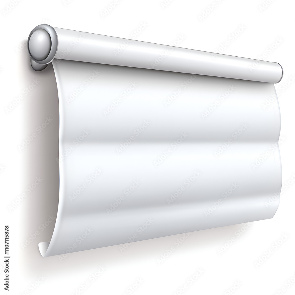 White roller shade hanging on a wall in a bright room, providing privacy and light control for the space White roller shade hanging on a wall in a bright room, providing privacy and light control for the space