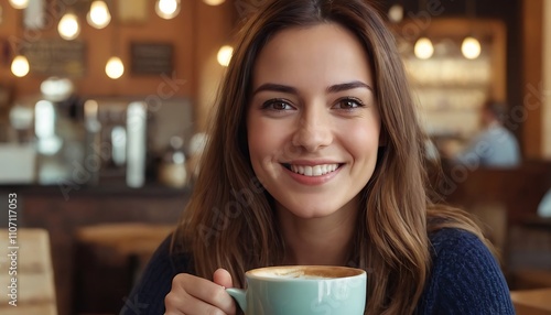 Happy woman in coffee shop