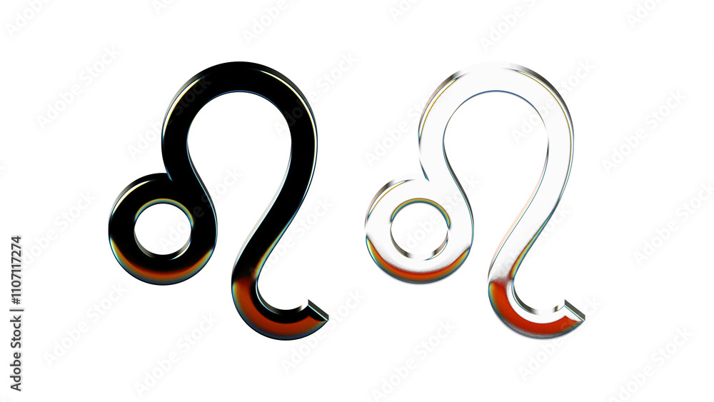 3D render Leo zodiac sign symbol colored glass icon with transparent background PNG 3D render Leo zodiac sign symbol colored glass icon with transparent background PNG