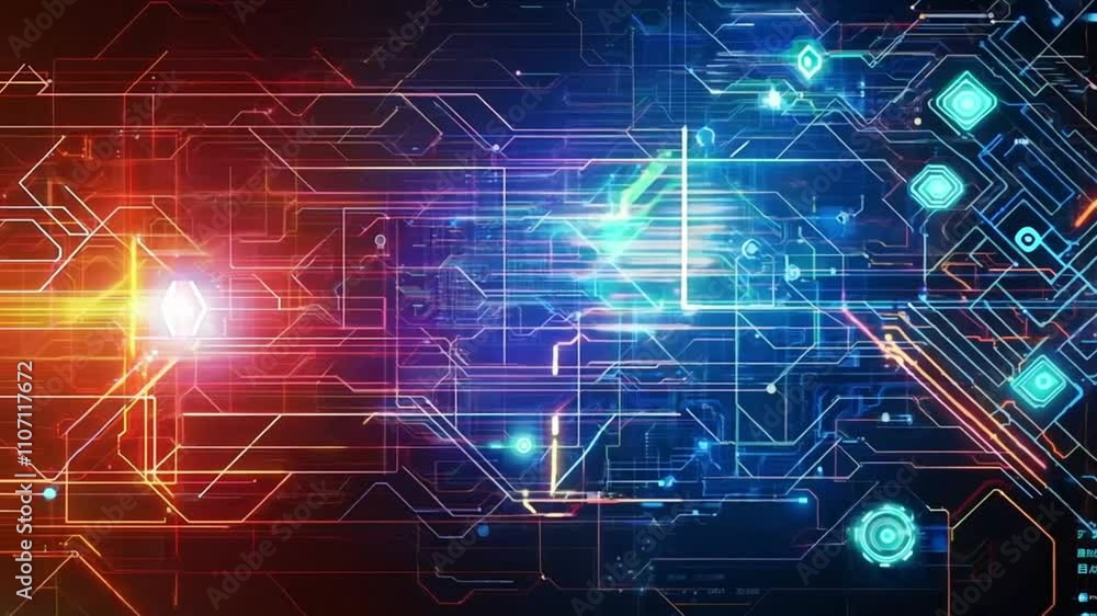 Abstract digital art with red and blue glowing lines on a black background Abstract digital art with red and blue glowing lines on a black background