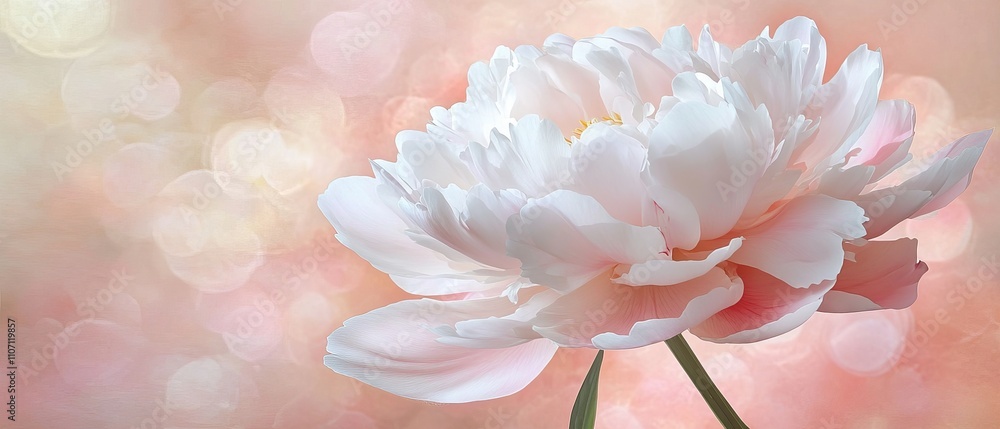 Blossoming delicate pink peony flower with soft pastel background, vibrant petals in elegant and serene floral composition Blossoming delicate pink peony flower with soft pastel background, vibrant petals in elegant and serene floral composition