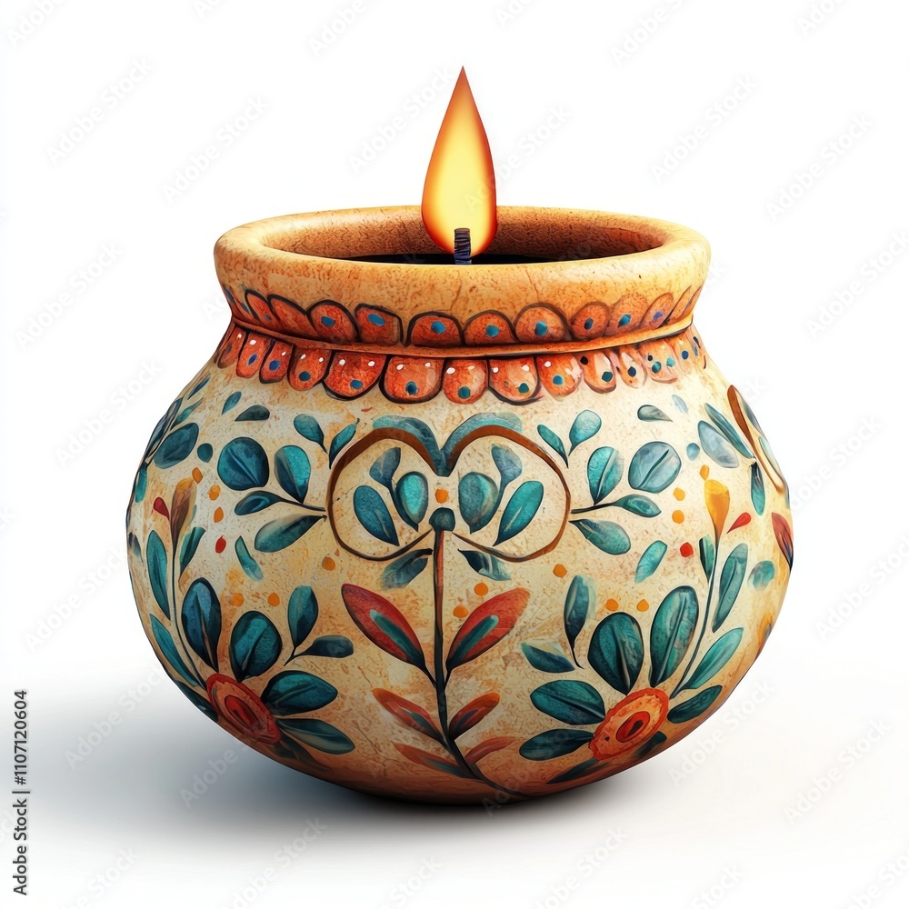 Handcrafted Decorative Pot with Vibrant Floral Design and Flickering Flame, Perfect for Bringing a Warm and Inviting Atmosphere to Any Space or Event Handcrafted Decorative Pot with Vibrant Floral Design and Flickering Flame, Perfect for Bringing a Warm and Inviting Atmosphere to Any Space or Event