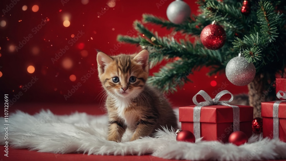 kitten playing with Christmas tree kitten playing with Christmas tree