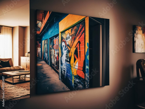 interior of a room with picture