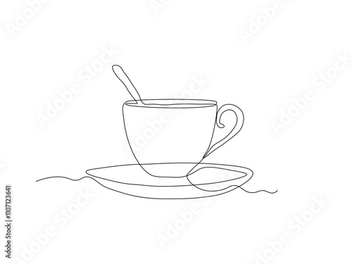 Abstract cup of tea or coffee,continuous single line art drawing sketch, logo