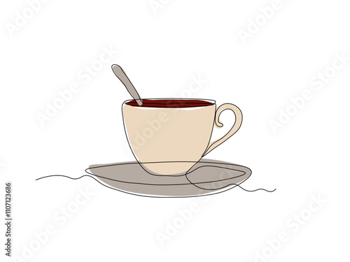 Abstract cup of tea or coffee,continuous single line art drawing sketch, logo