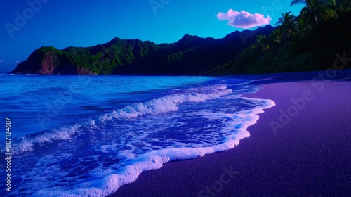 Serene Tropical Beach at Twilight with Gently Rolling Waves