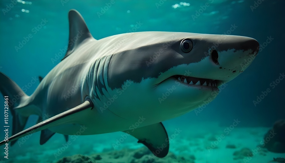 Obraz premium Great water shark swimming through clear sea water