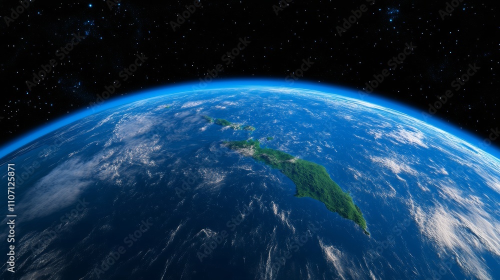 Fototapeta premium Stunning View of Earth from Space with Blue Oceans and Green Landmasses