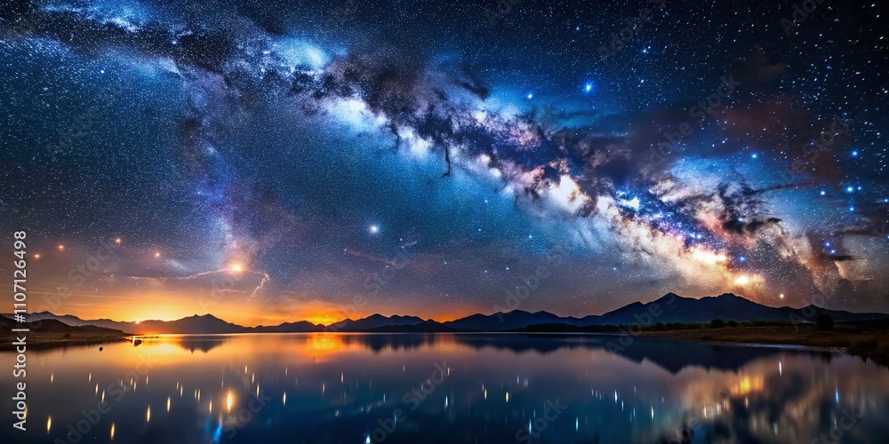 Stunning Night Photography of a Constellation Layout Over a Serene Landscape, Capturing the Beauty of the Night Sky with Sparkling Stars and Celestial Patterns Stunning Night Photography of a Constellation Layout Over a Serene Landscape, Capturing the Beauty of the Night Sky with Sparkling Stars and Celestial Patterns