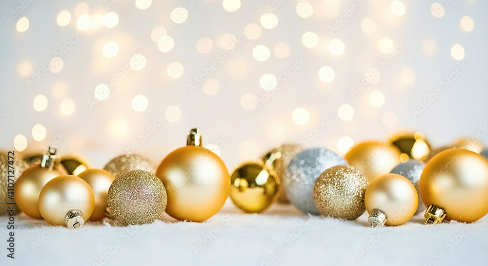 Christmas background with gold and silver decorations and bokeh lights. Christmas background with gold and silver decorations and bokeh lights.