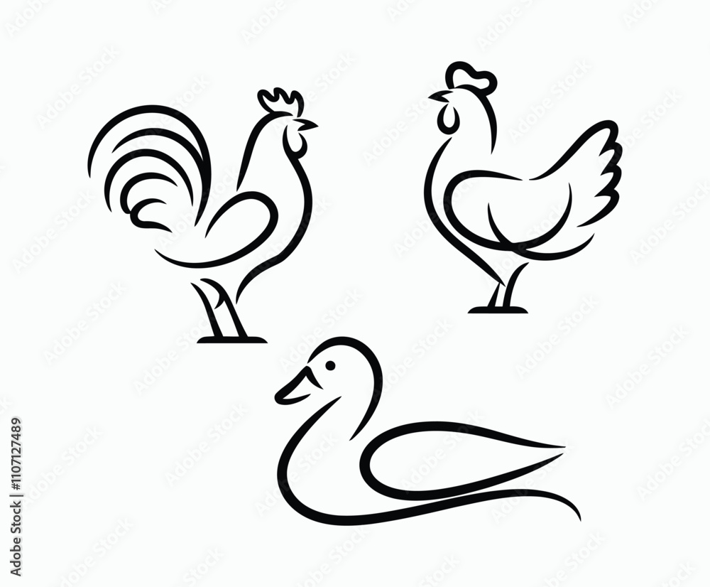 Fototapeta premium Modern Outline Bird Silhouette Collection Vector Template