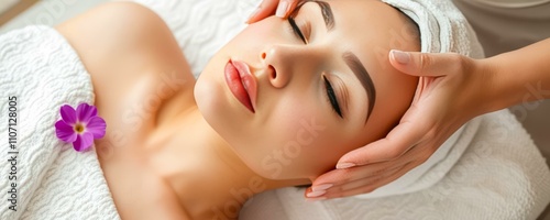 Close-up of a beautician?s hands applying a hydrating serum on a woman?s face during a spa treatment, emphasizing skincare, anti-aging care, and the art of professional pampering