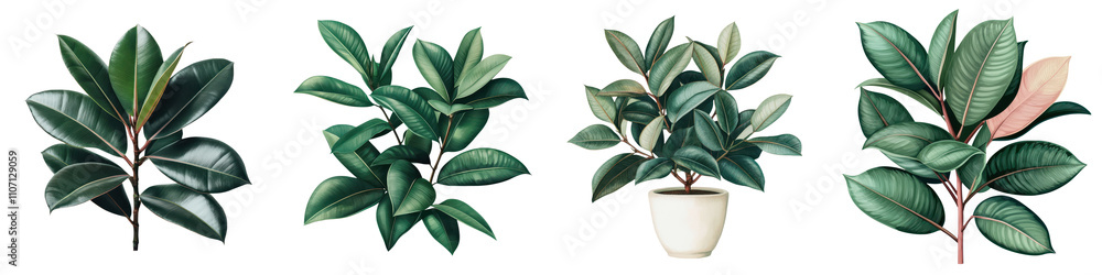 Lush Green Rubber Plant Foliage in Potted Planter for Indoor Decor Lush Green Rubber Plant Foliage in Potted Planter for Indoor Decor