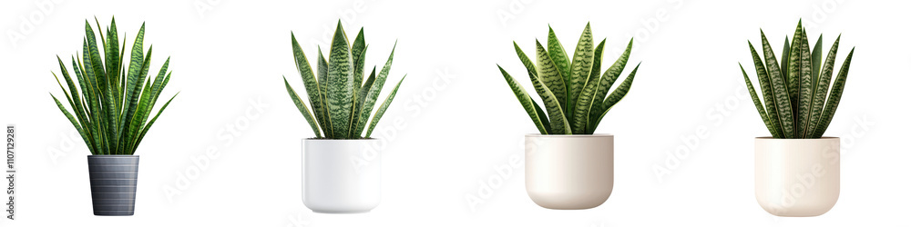 Minimalist Snake Plant in Pots on White Background Minimalist Snake Plant in Pots on White Background