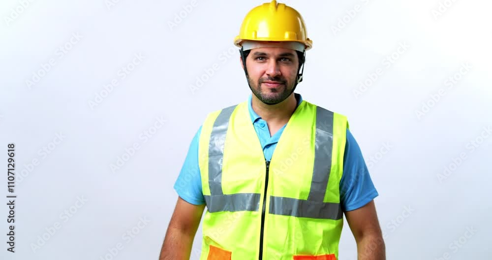 Portrait of a Confident Indian Bearded Civil Engineer in Fluorescent Safety Jacket and Hard Hat Holding Blueprint, Standing with Folded Hands, Isolated on White Portrait of a Confident Indian Bearded Civil Engineer in Fluorescent Safety Jacket and Hard Hat Holding Blueprint, Standing with Folded Hands, Isolated on White