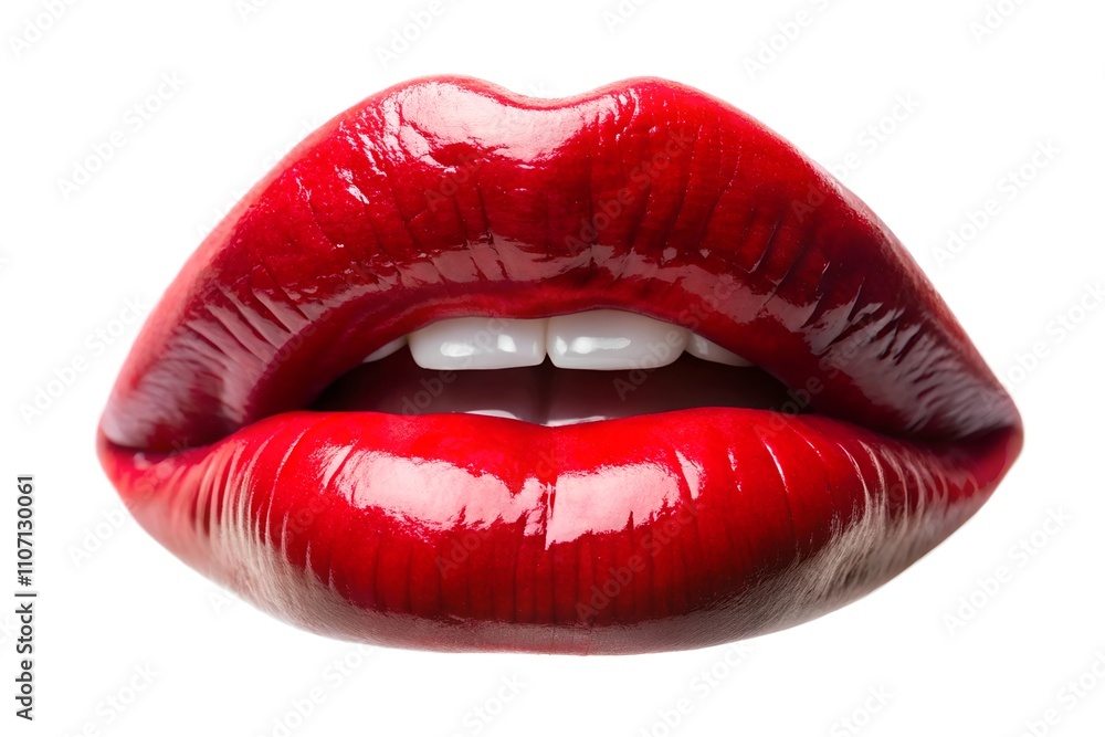 Glossy red lips on a white isolated background. Glossy red lips on a white isolated background.