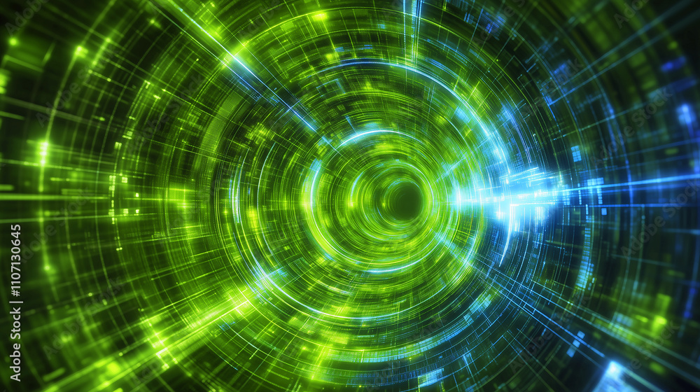Abstract Green and Blue laser light beam tunnel background. A futuristic virtual space illuminated by mysterious lights Abstract Green and Blue laser light beam tunnel background. A futuristic virtual space illuminated by mysterious lights