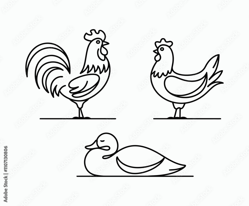 Obraz premium Simple Line Bird Silhouettes Vector Template
