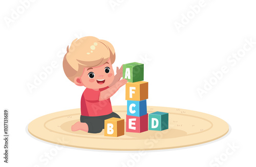 cute little kid baby boy playing with colorful bricks