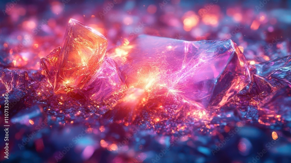 A vibrant, abstract scene featuring glowing purple and orange crystals with a sparkling background, evoking a mystical and enchanting atmosphere. A vibrant, abstract scene featuring glowing purple and orange crystals with a sparkling background, evoking a mystical and enchanting atmosphere.