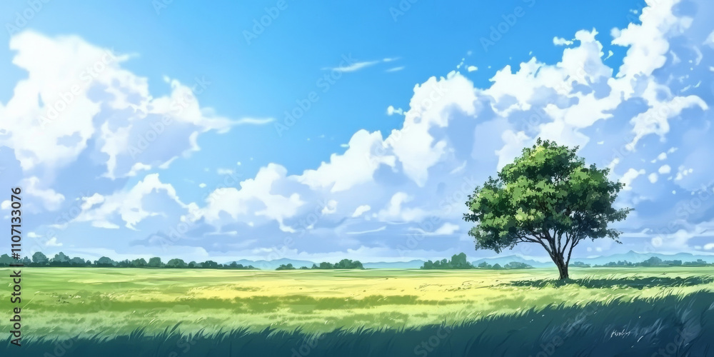 A peaceful countryside field with a lone tree standing under a bright blue sky. The simple, open landscape evokes a sense of freedom and tranquility. A peaceful countryside field with a lone tree standing under a bright blue sky. The simple, open landscape evokes a sense of freedom and tranquility.