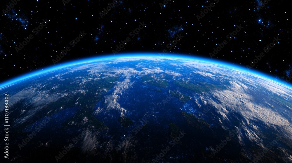 Stunning View of Earth from Space with Blue Atmosphere Stunning View of Earth from Space with Blue Atmosphere