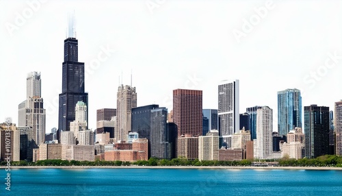 Chicago skyline on isolated white background