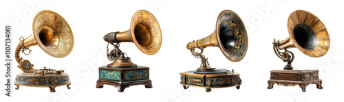 Vintage Gramophones on Transparent Background photo